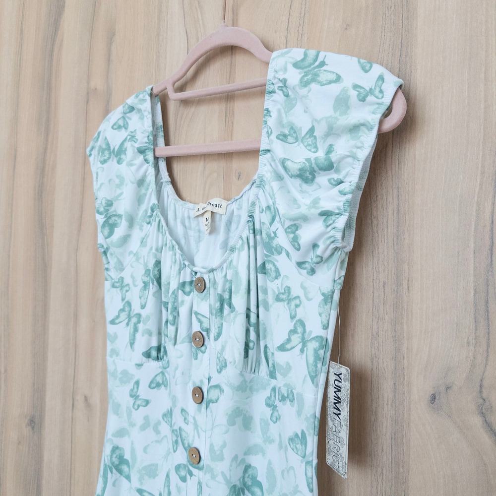 Derek Heart Butterfly Mini Dress M Green Button Front Cottage Fairy Coquette Y2K - Picture 5 of 9